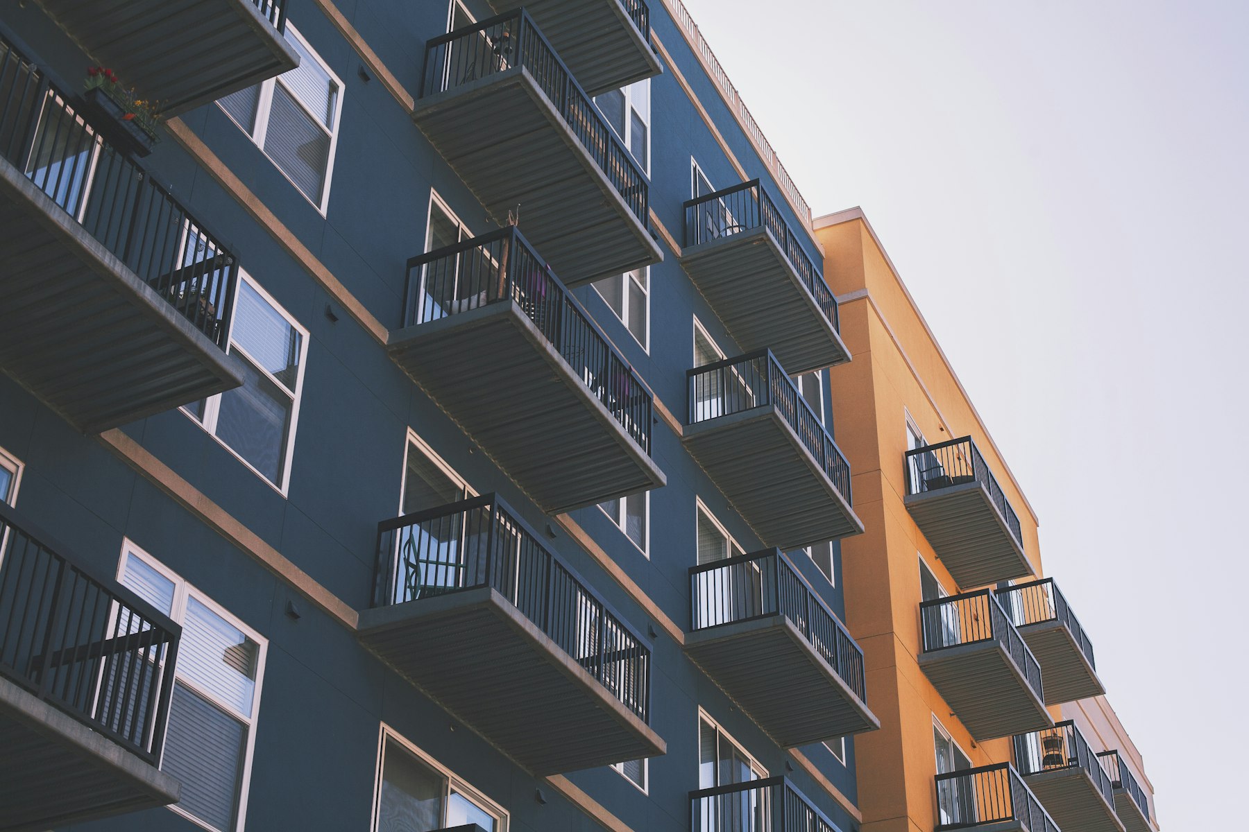 Illustrative apartment buildings with balconies